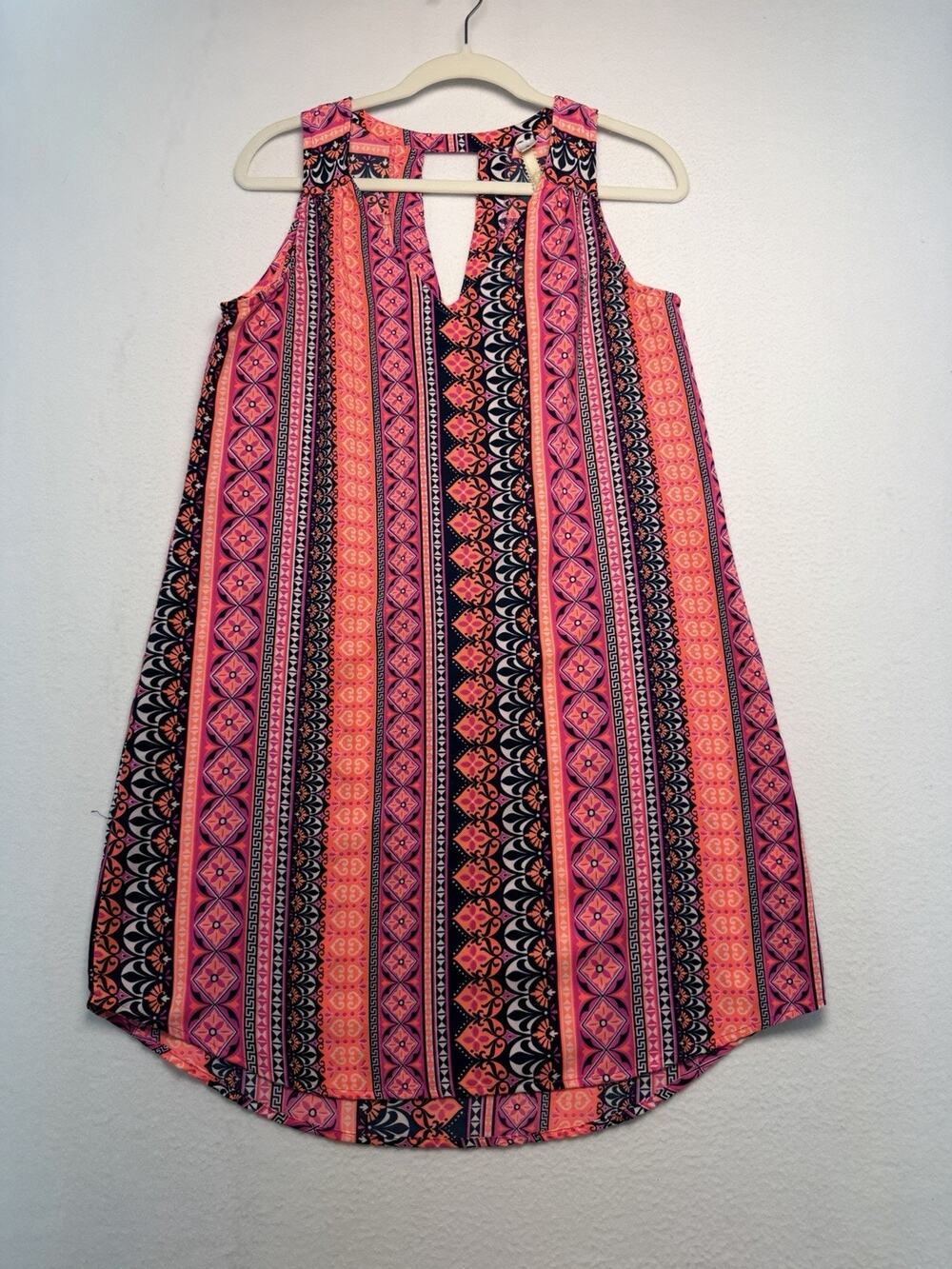 Uncle Frank Womens Sleeveless Mini Sundress Pink Aztec Print Small Vneck Retro